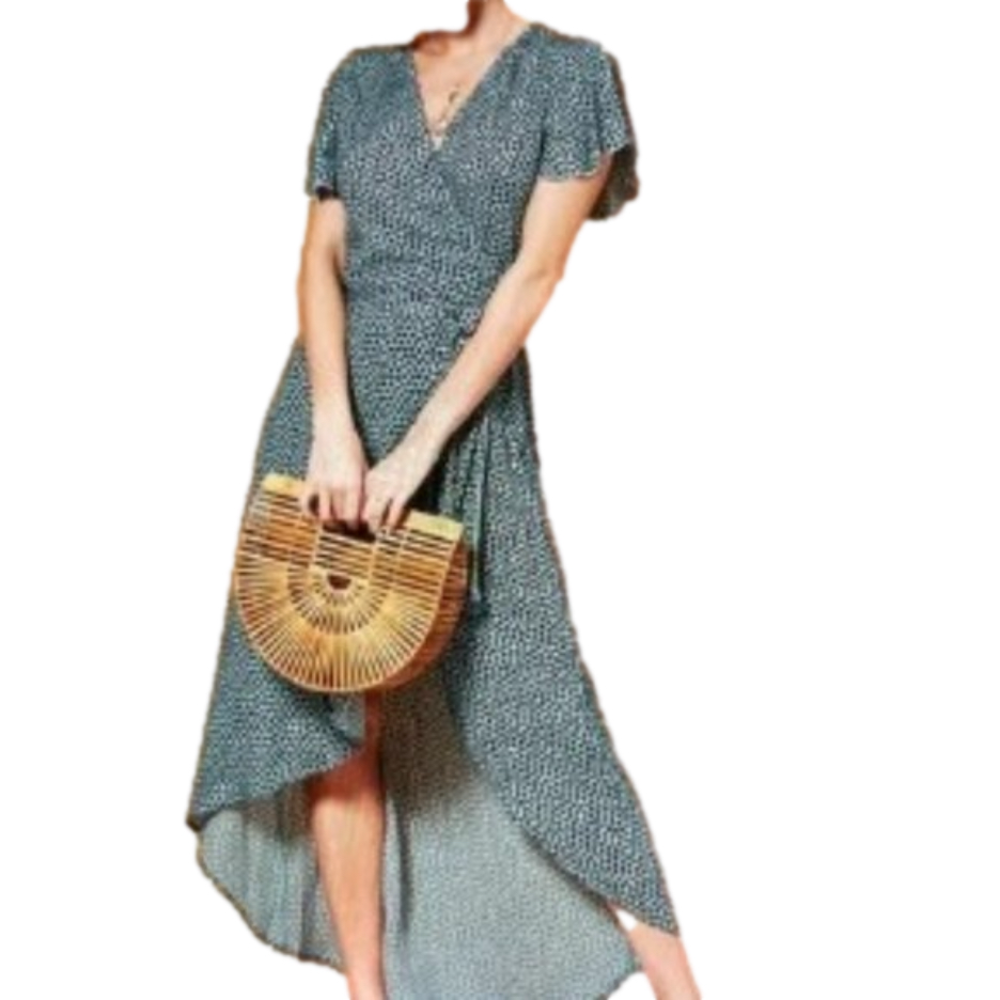 NWT Band of Gypsies Martinique Hi Lo Wrap Dress Floral Print Turquoise Blue Sm
